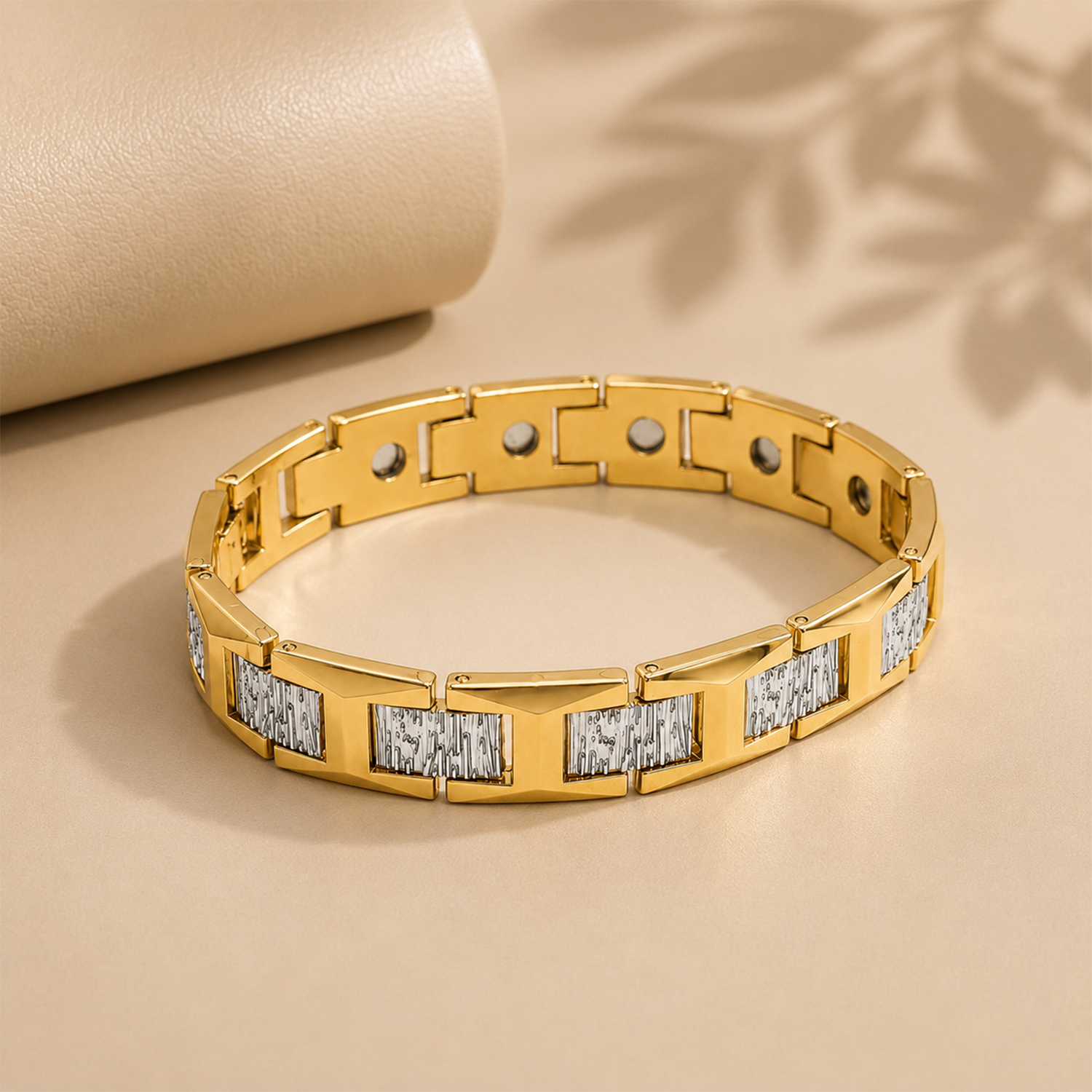 Two Tone Assorted Distinctive Textured Pattern Stainless Steel Bracelet For Men