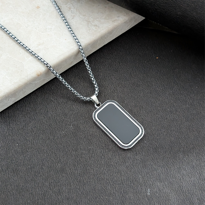Silver-Tone Border Rectangle Pendant Necklace