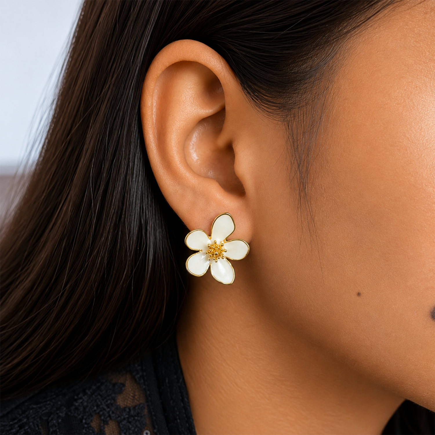 White Flower Stud Korean Earrings for Women & Girls