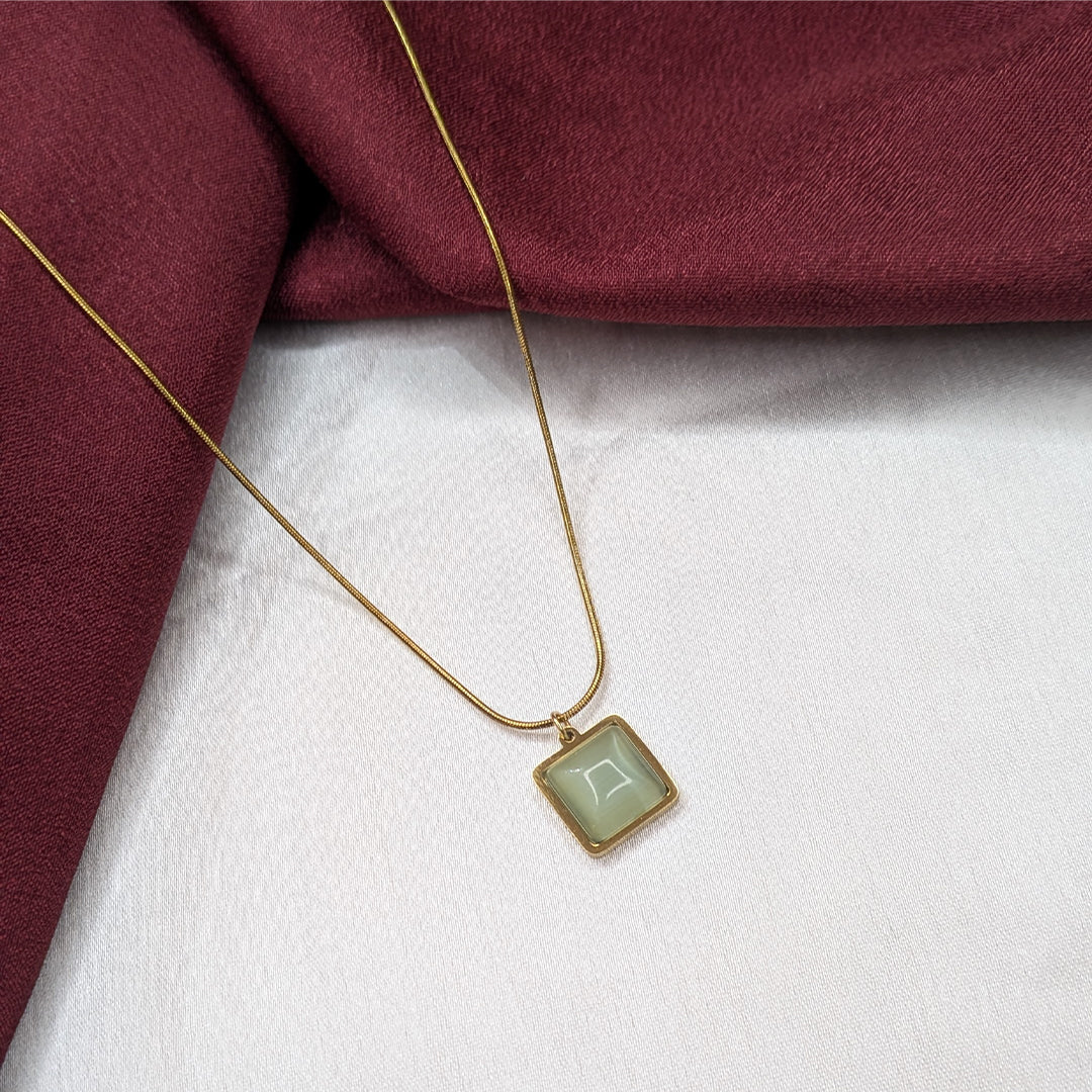 Sophisticated Sleek Square Cut Stone Pendant With Delicate Chain For Girls & Women