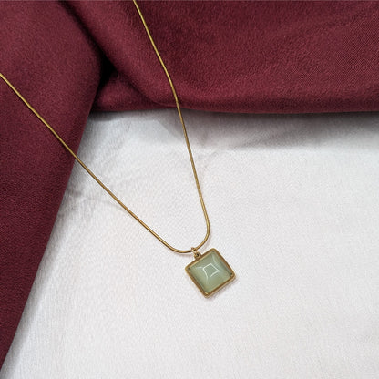Sophisticated Sleek Square Cut Stone Pendant With Delicate Chain For Girls & Women
