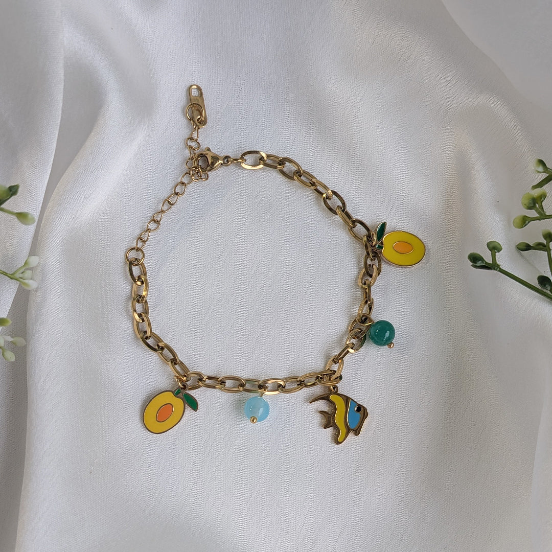 18 K Gold Plated Sea Life Tropical Charm Chain Bracelet (Anti Tarnish)