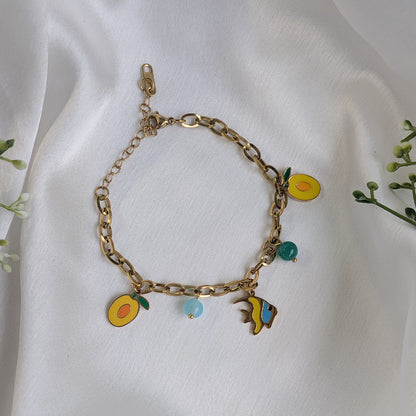 18 K Gold Plated Sea Life Tropical Charm Chain Bracelet (Anti Tarnish)