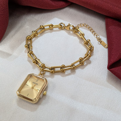 Classic Square Dial Analog Bracelet Watch with Chain Link Band for Girls & Women