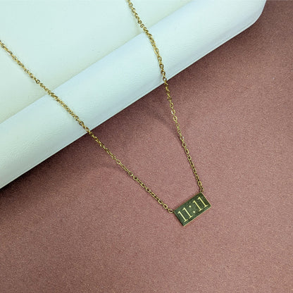Gold Plated 11:11 Rectangle Pendant For Girls & Women