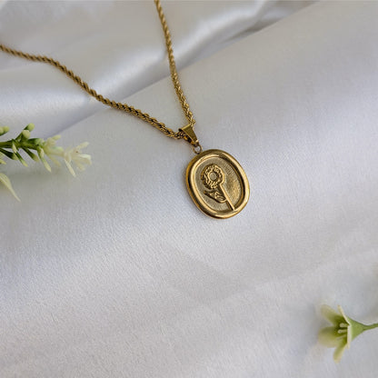 Gold Plated Oval Sunflower Pendant For Girls & Women