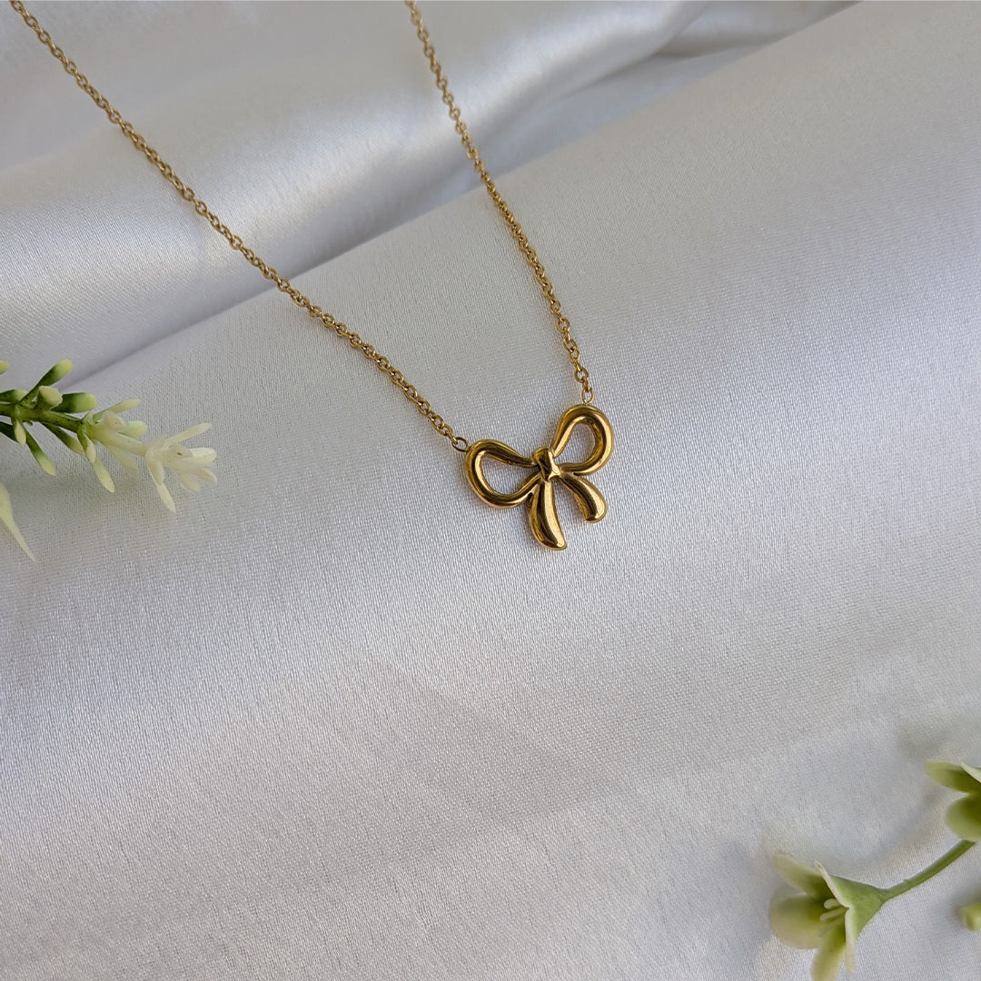 Elegant Gold Finish Bow Mini Knot Pendant For Girls & Women