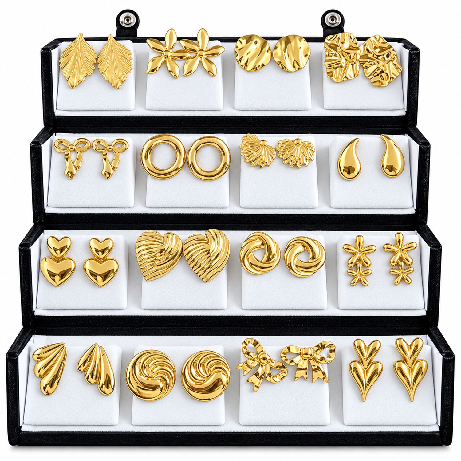 Gold Tone Korean Fashion 16 Pairs Earrings for Women & Girls