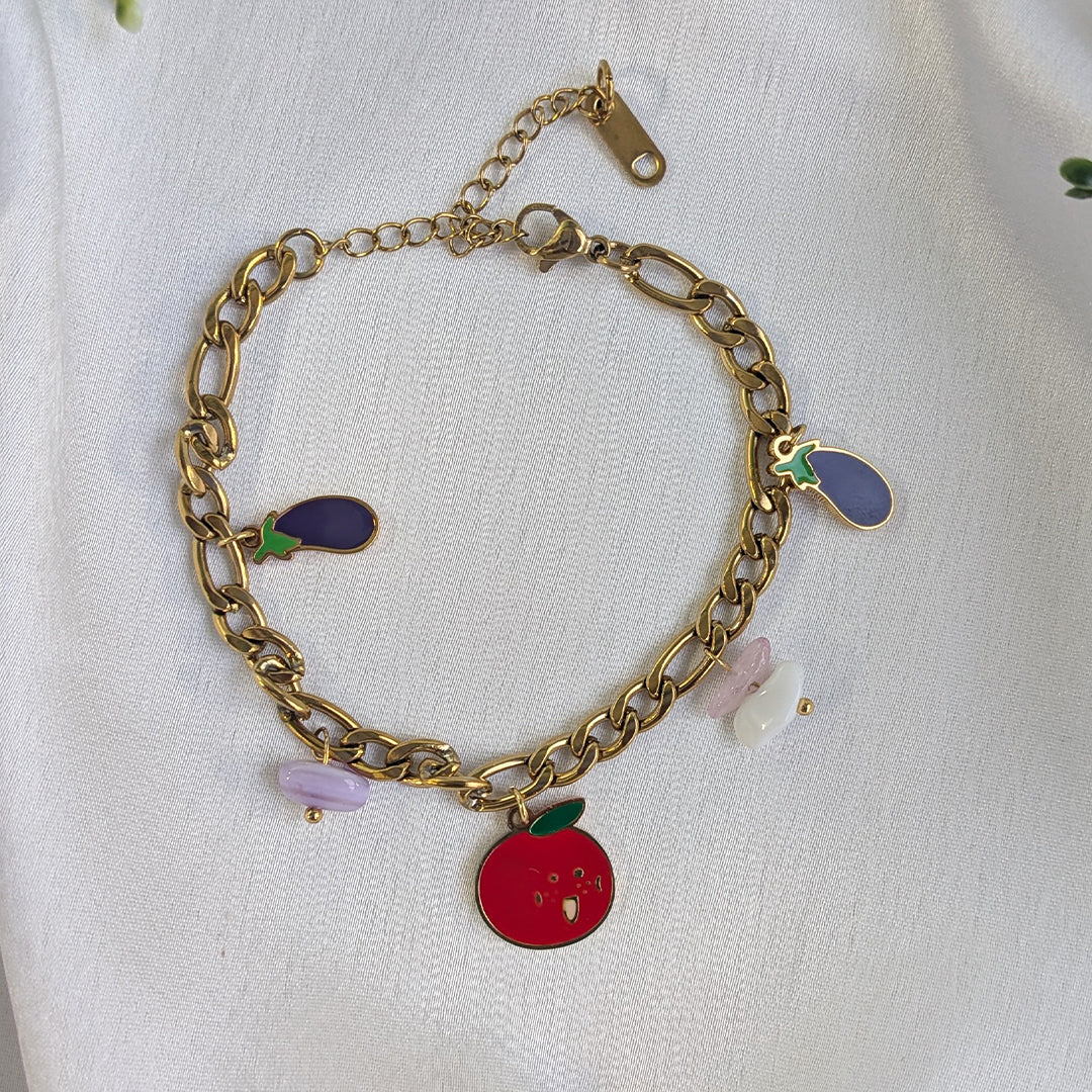 18 K Gold Plated Crimson Bringle Tropical Charm Chain Bracelet (Anti Tarnish)