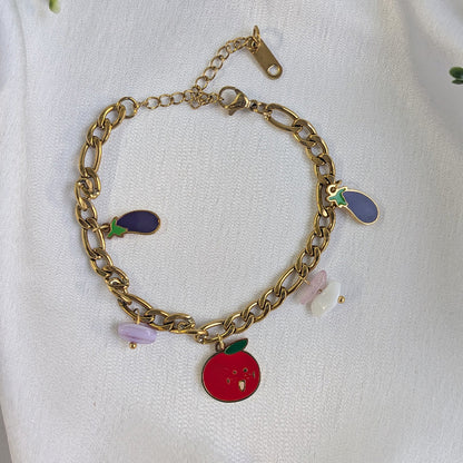 18 K Gold Plated Crimson Bringle Tropical Charm Chain Bracelet (Anti Tarnish)