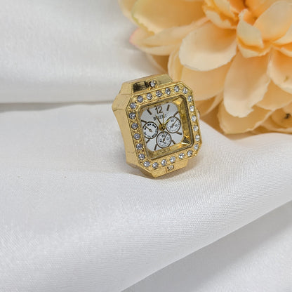 American Diamond Square Dial Adjustable Ring Watch for Men & Women