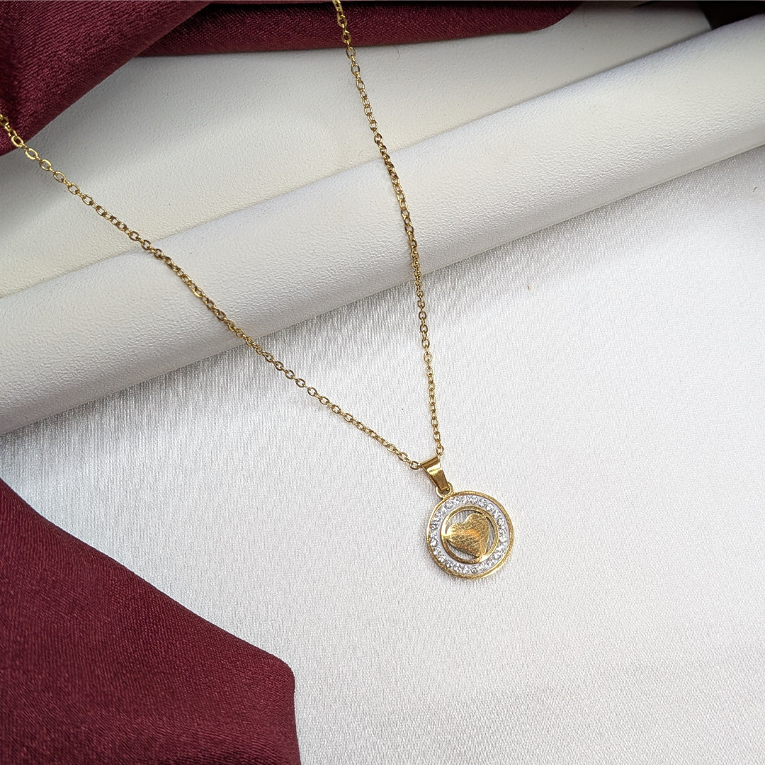 18K Gold Finish Heart Cut Pendant with AD Stone for Girls & Women