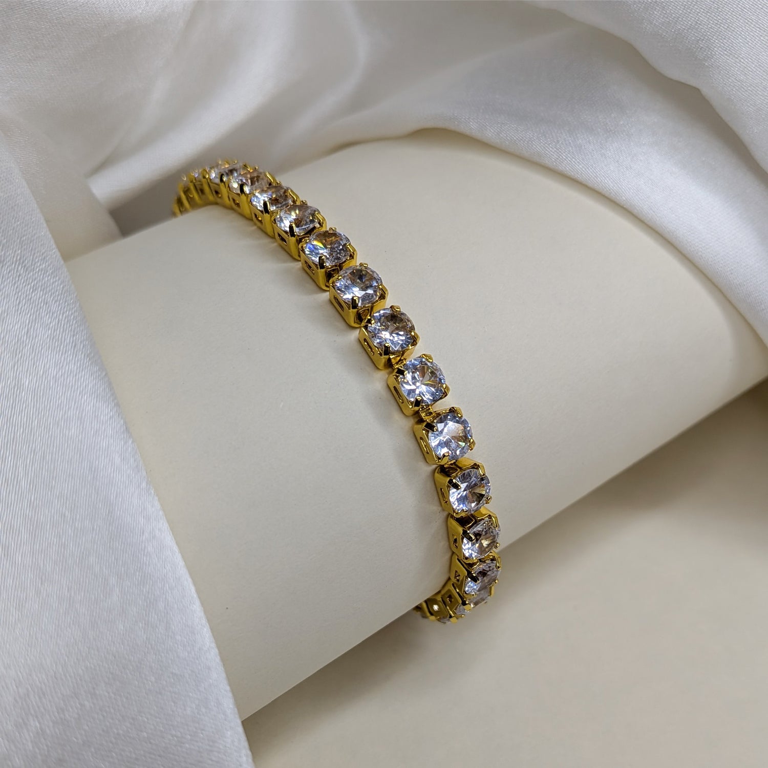 Gold Plated CZ Tennis Bracelet High-Shine Finish For Girls & Women's