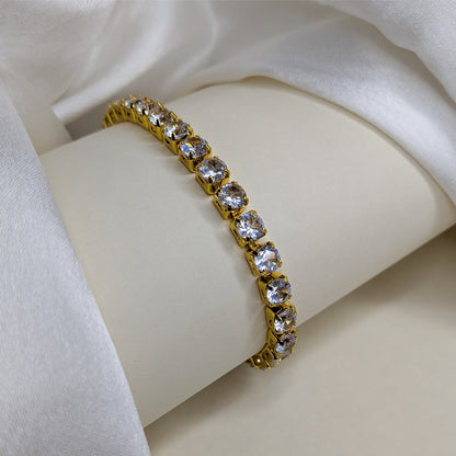 Gold Plated CZ Tennis Bracelet High-Shine Finish For Girls & Women's