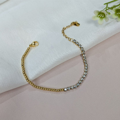 Gold Finish Crystal Studded Half Chain Bracelet For Girls & Women (Anti-Tarnish)