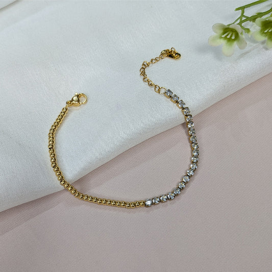 Gold Finish Crystal Studded Half Chain Bracelet For Girls & Women (Anti-Tarnish)