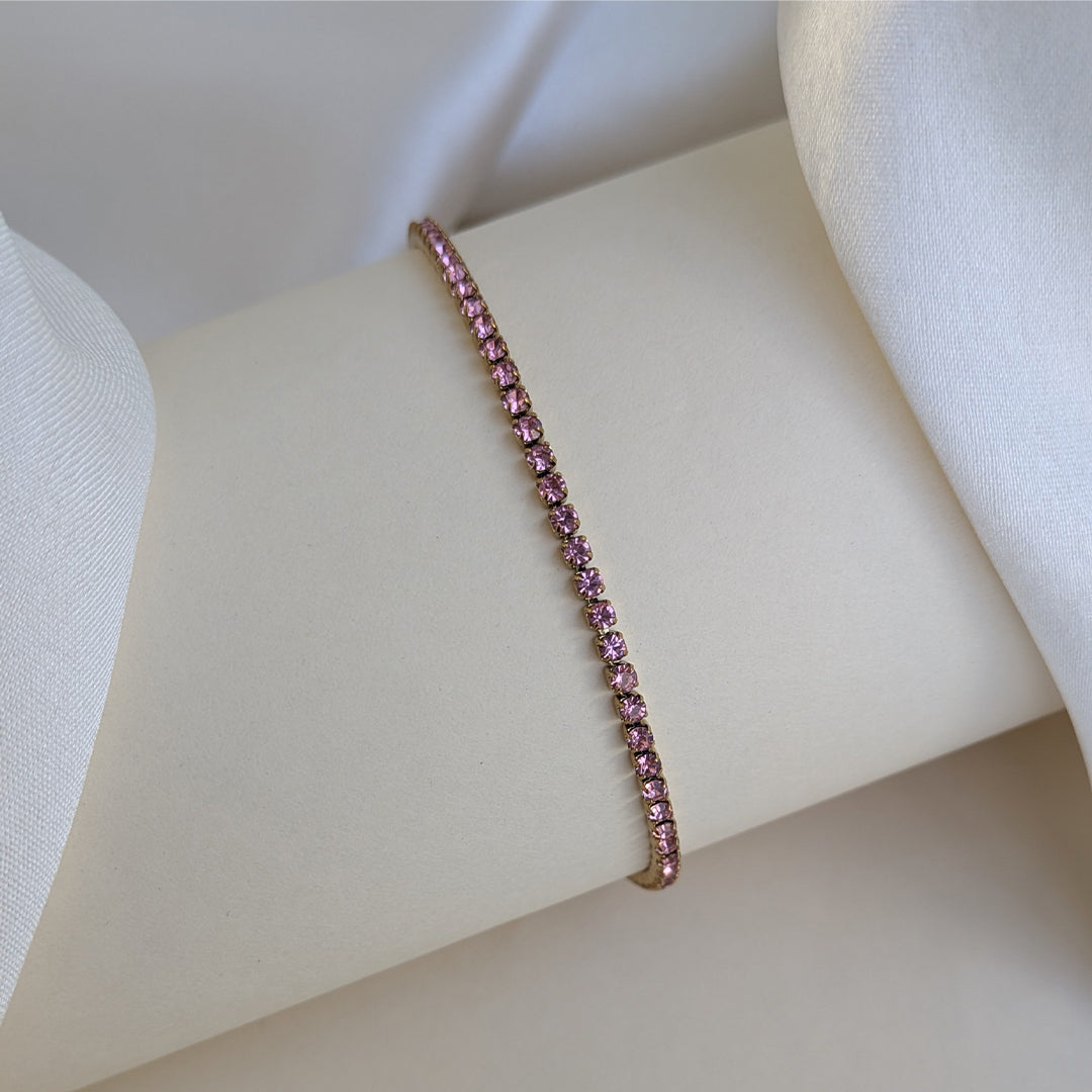Elegant Gold Plated Pink AD Stone Tennis Bracelet for Girls & Women