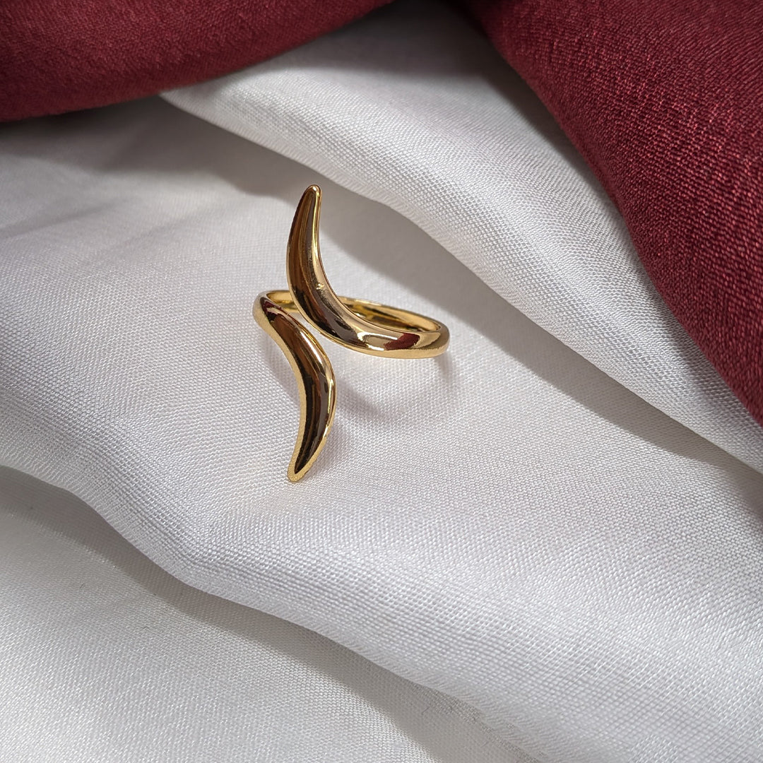 Gold Plated Curved Double Wave Open Ring for Women & Girls (Anti Tarnish)
