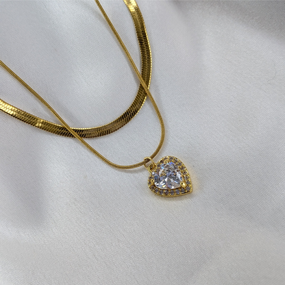 Gold Plated Dual Chain AD Stone Textured Heart Pendant For Girls & Women