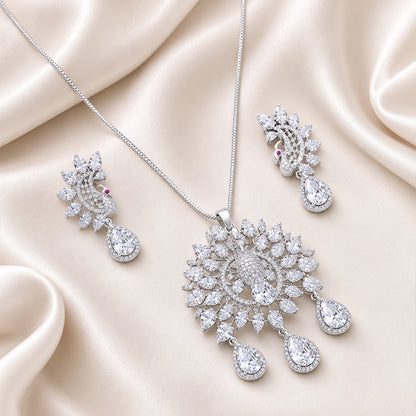 Sparkling CZ Studded Peacock Design Pendant Set for Girls & Women's