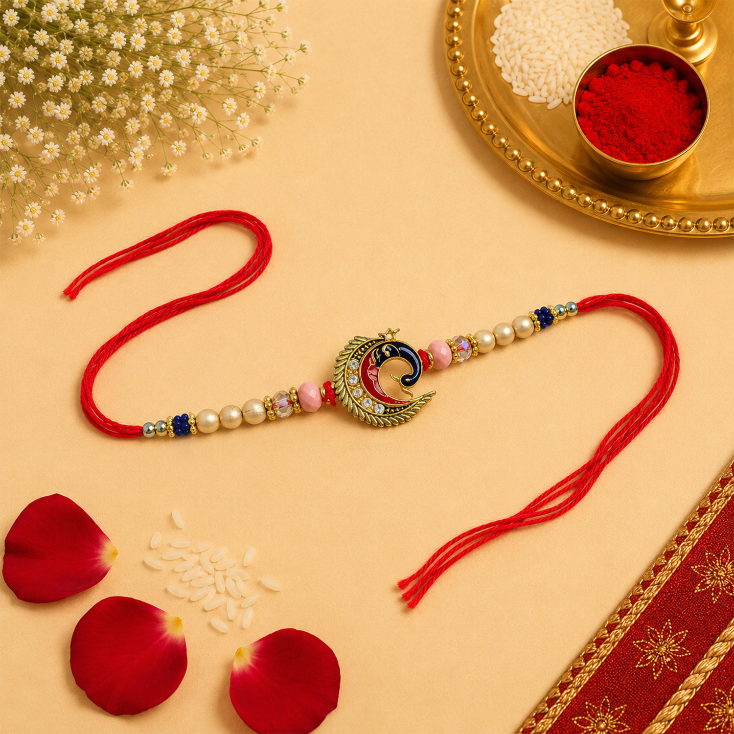 Elegant Bro Designer Rakhi with Red Thread
