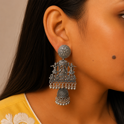 Oxidized Dhulhan Dholi Design Earrings for Girl's & Women's