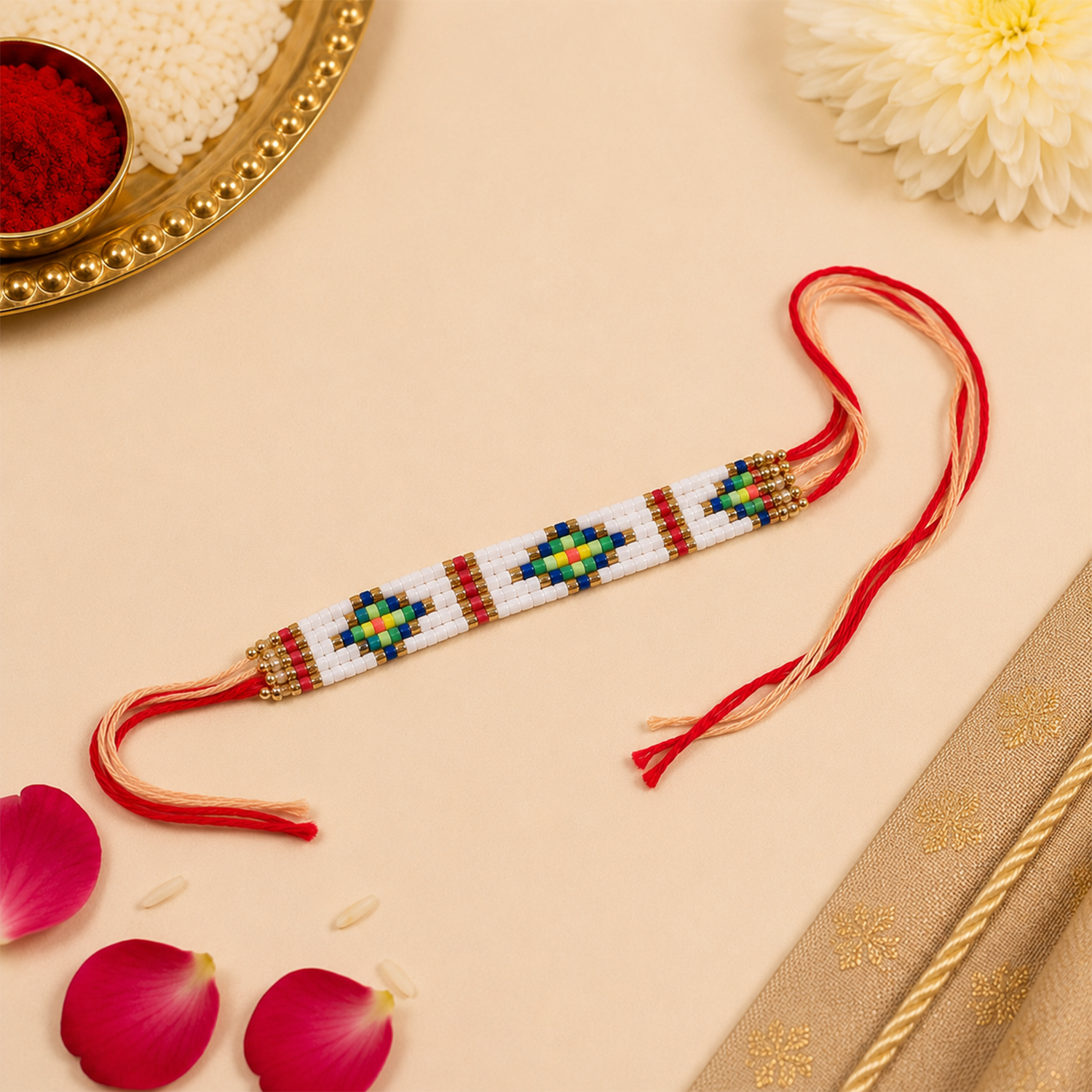 White Base with Vibrant Design Rakhi for Brother
