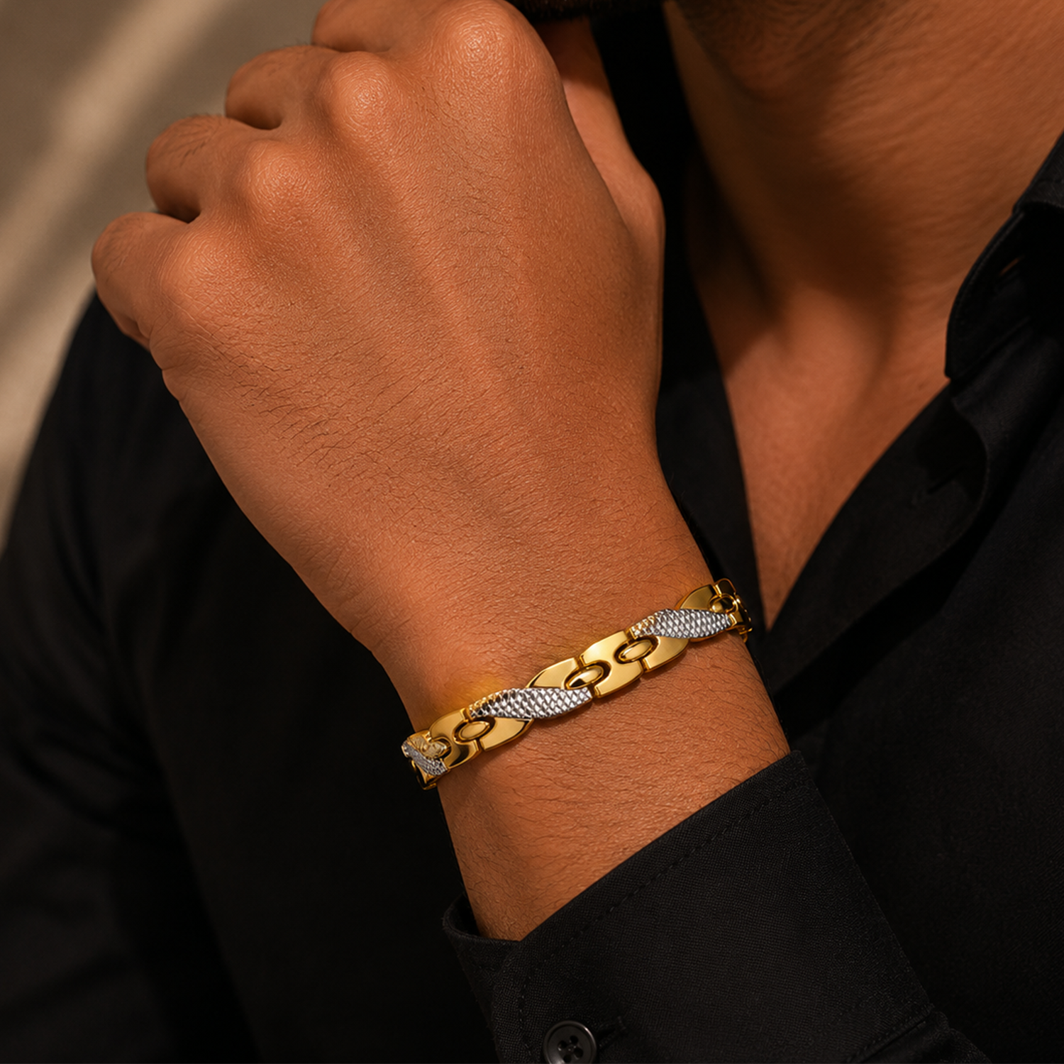 Striking Interwoven Link Design Stainless Steel Bracelet For Men