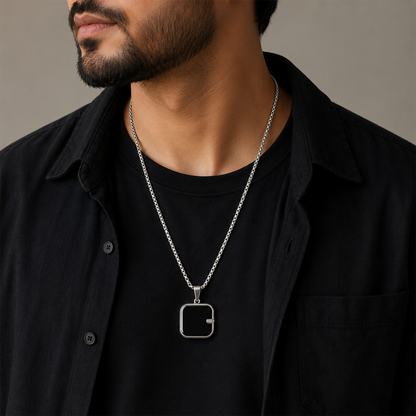 Square Cut Black Onyx Pendant for Men & Boys