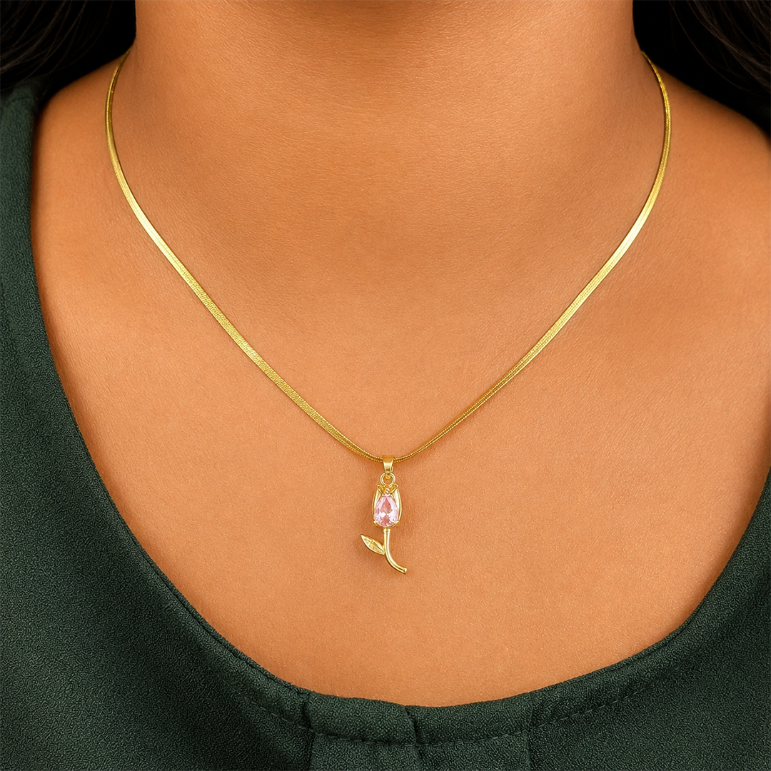 Tulip Teardrop Flower Pendant Necklace For Girls & Women's