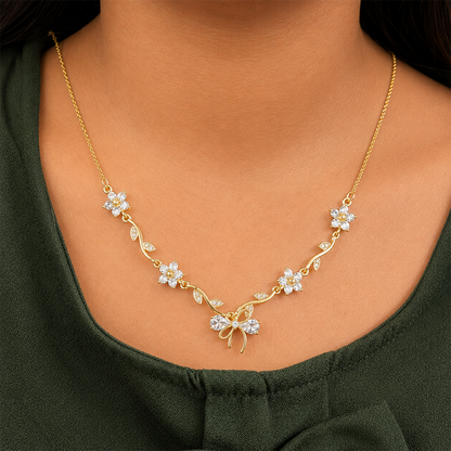 Cherry Blossom Ribbon Bow Tulip Floral Pendant for Girls & Women's