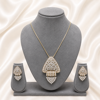 Dual Tone Jhumka Geometric CZ Studded Necklace Set for Girls & Women's