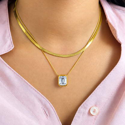 Dual Layer Cube Stone Rectangular Pendant