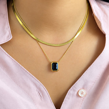 Dual Layer Cube Stone Rectangular Pendant