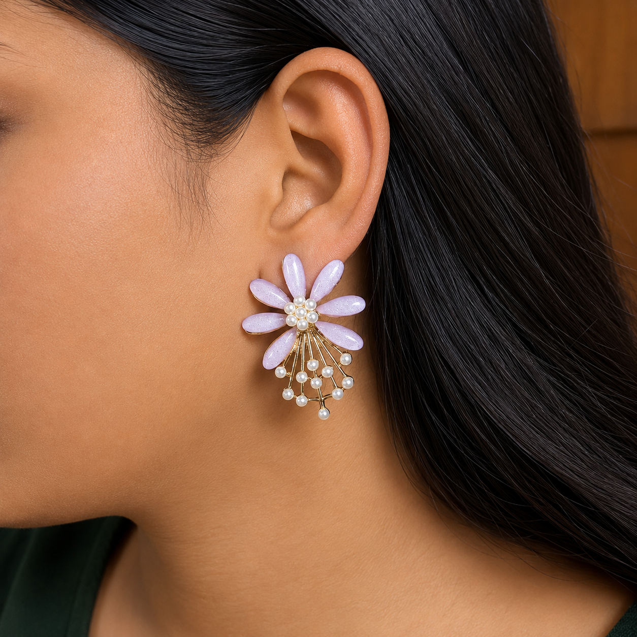 7 PetalFlower Pearl Drop Earrings for Girls & Women