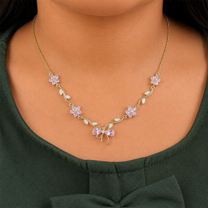 Cherry Blossom Ribbon Bow Tulip Floral Pendant for Girls & Women's