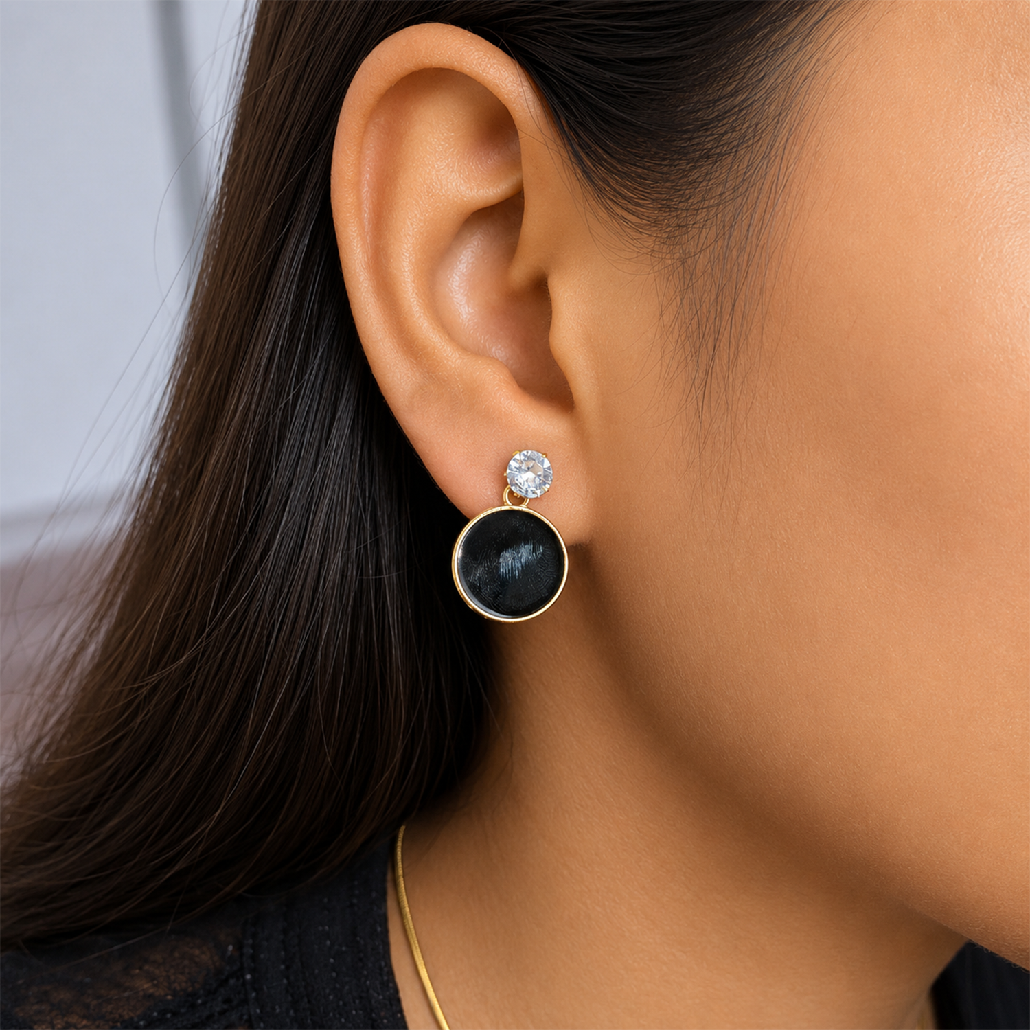 Black Round Drop Korean Earrings for Women