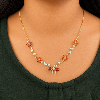 Cherry Blossom Ribbon Bow Tulip Floral Pendant for Girls & Women's