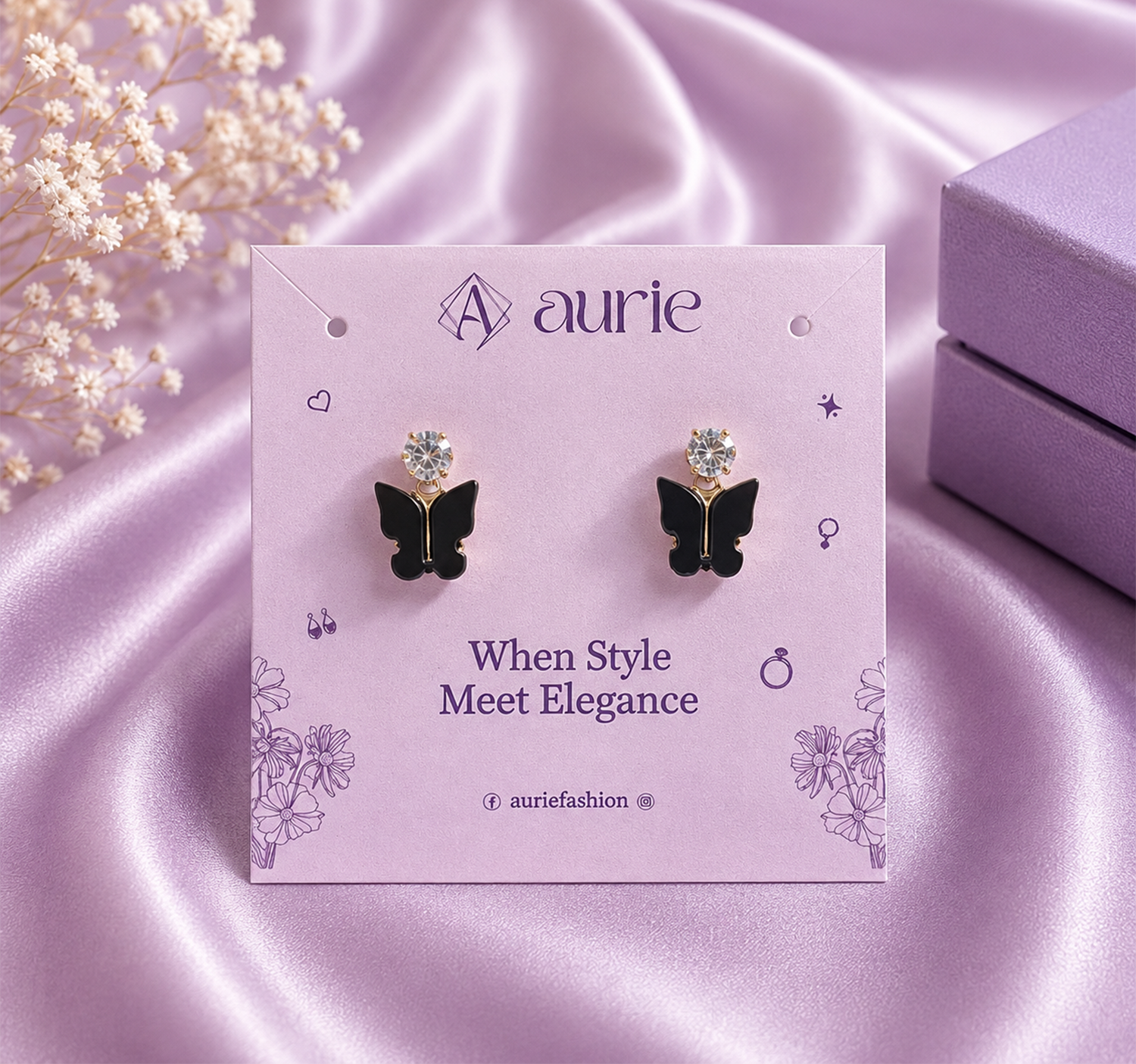 Black Butterfly Stud Korean Earrings for Women