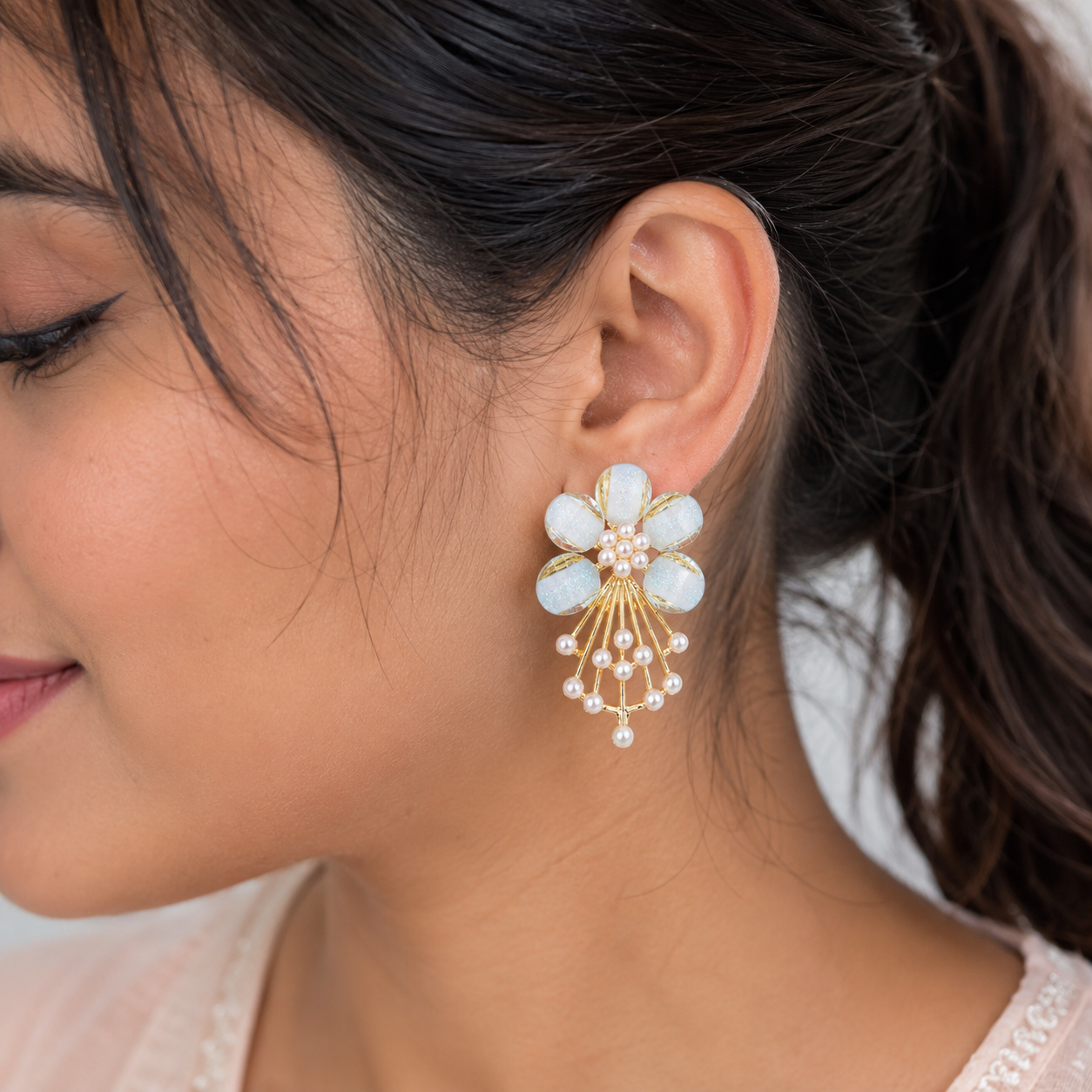 5 PetalFlower Pearl Drop Earrings for Girls & Women