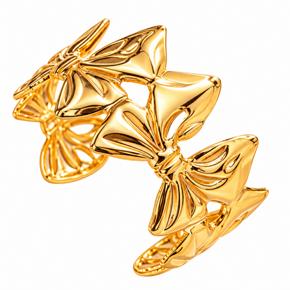 Gold-Tone Alloy Bow Cuff Bracelet for Women & Girls