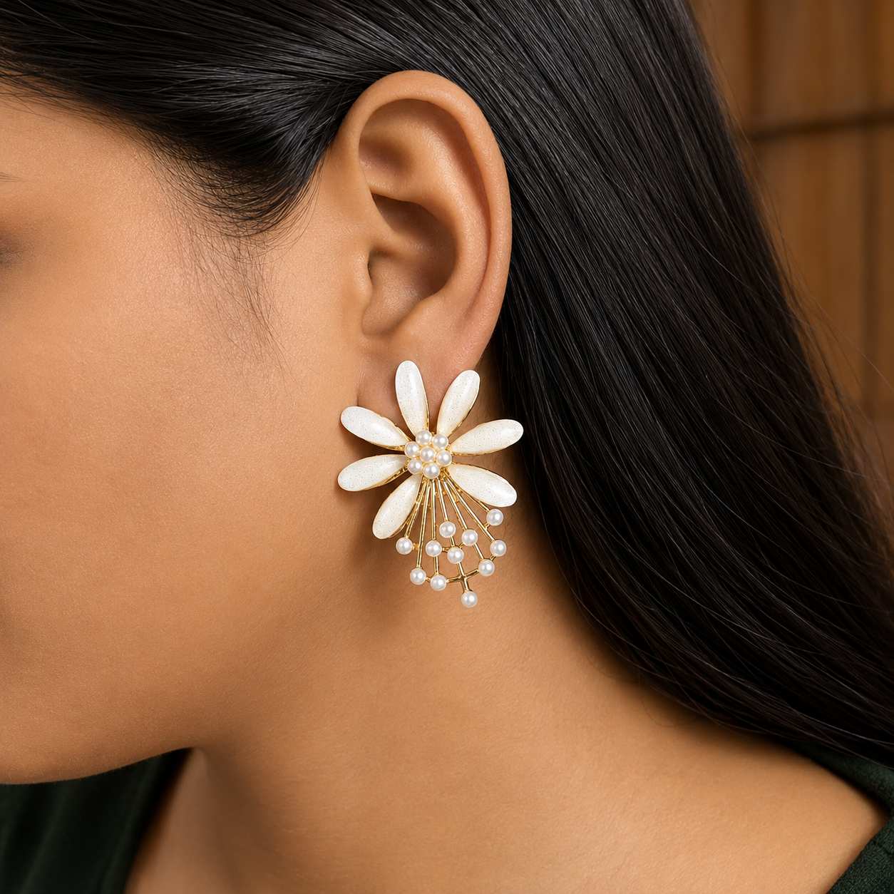 7 PetalFlower Pearl Drop Earrings for Girls & Women