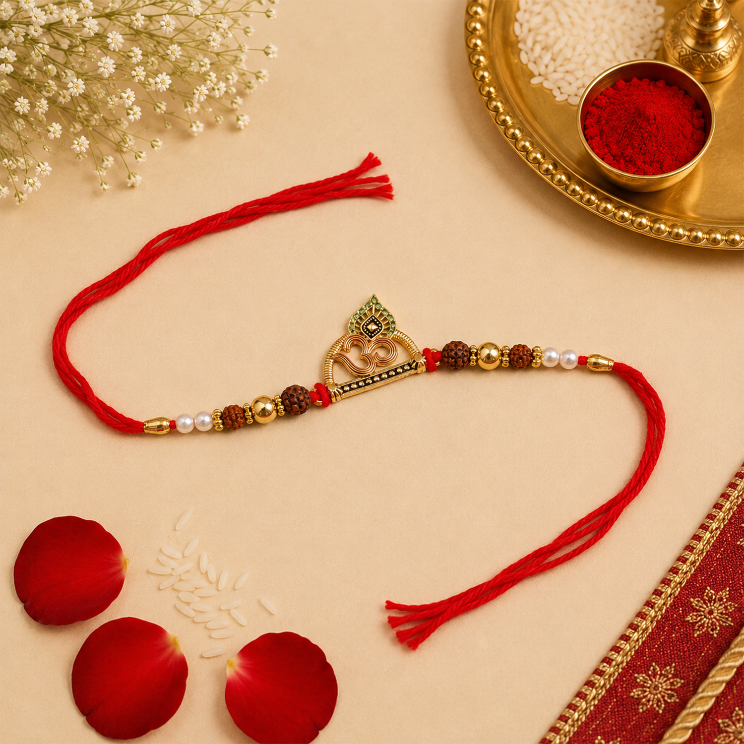 Peacock Designer Rakhi with Gold-Tone Beads