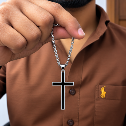 Glossy Black Inlay Cross Pendant for Men