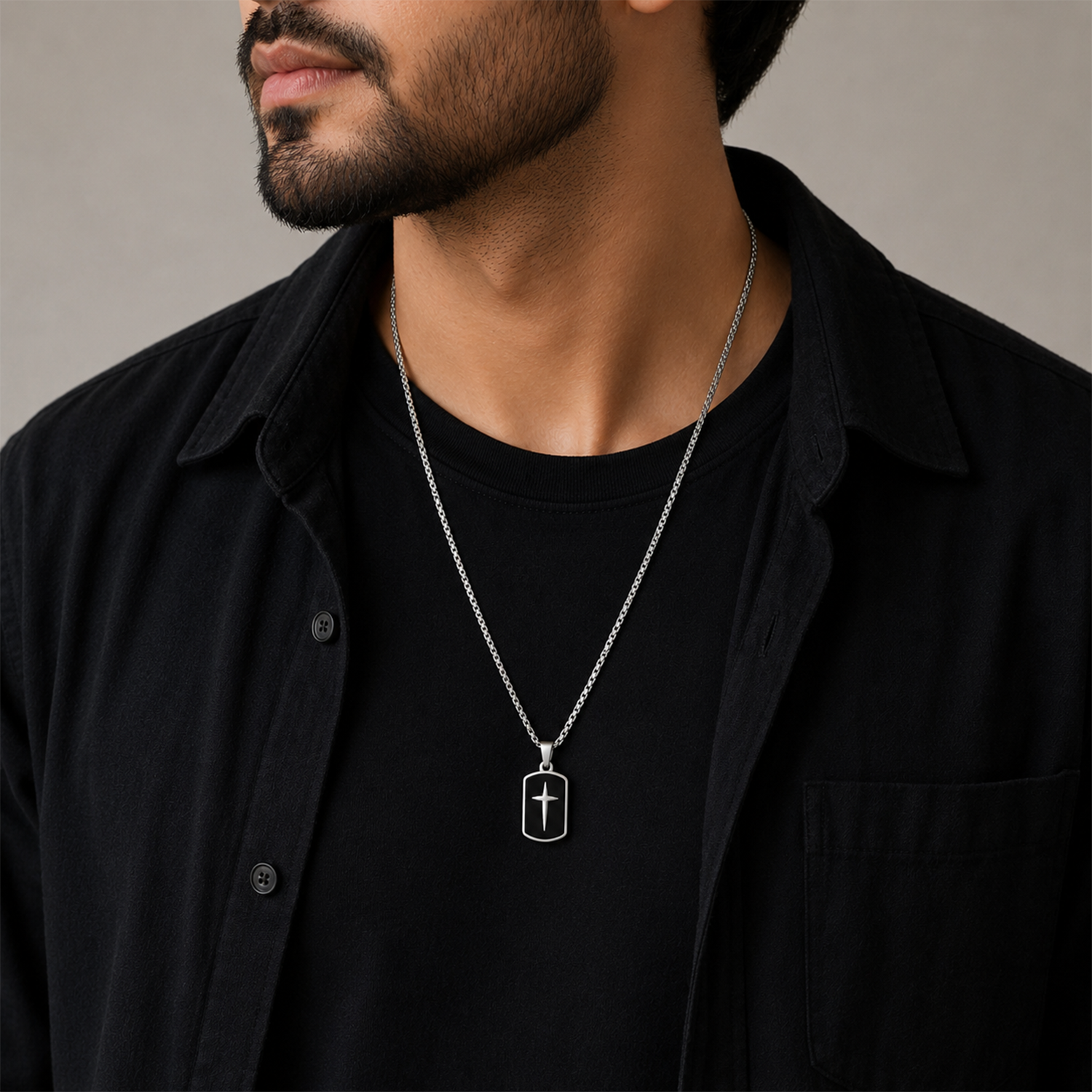 Radian Cross Tag Black Onyx Pendant for Men & Boys