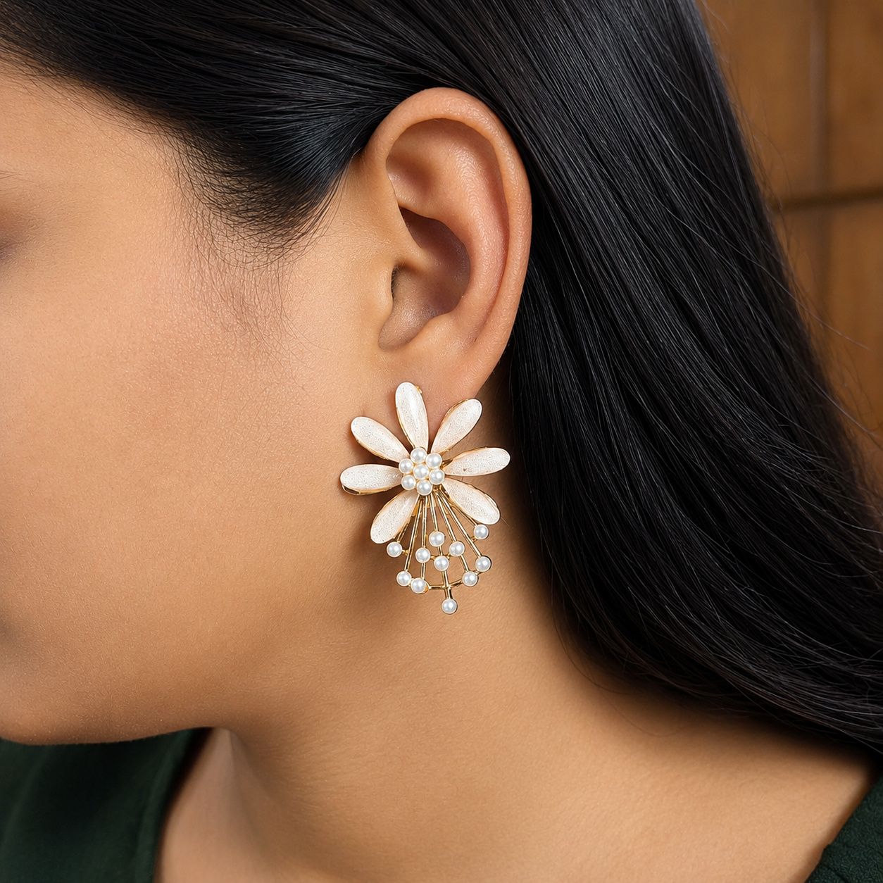 7 PetalFlower Pearl Drop Earrings for Girls & Women