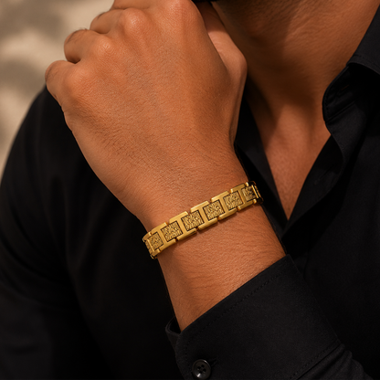 Geometric Textured Embedded Magnetic Therapy Bracelet for Men