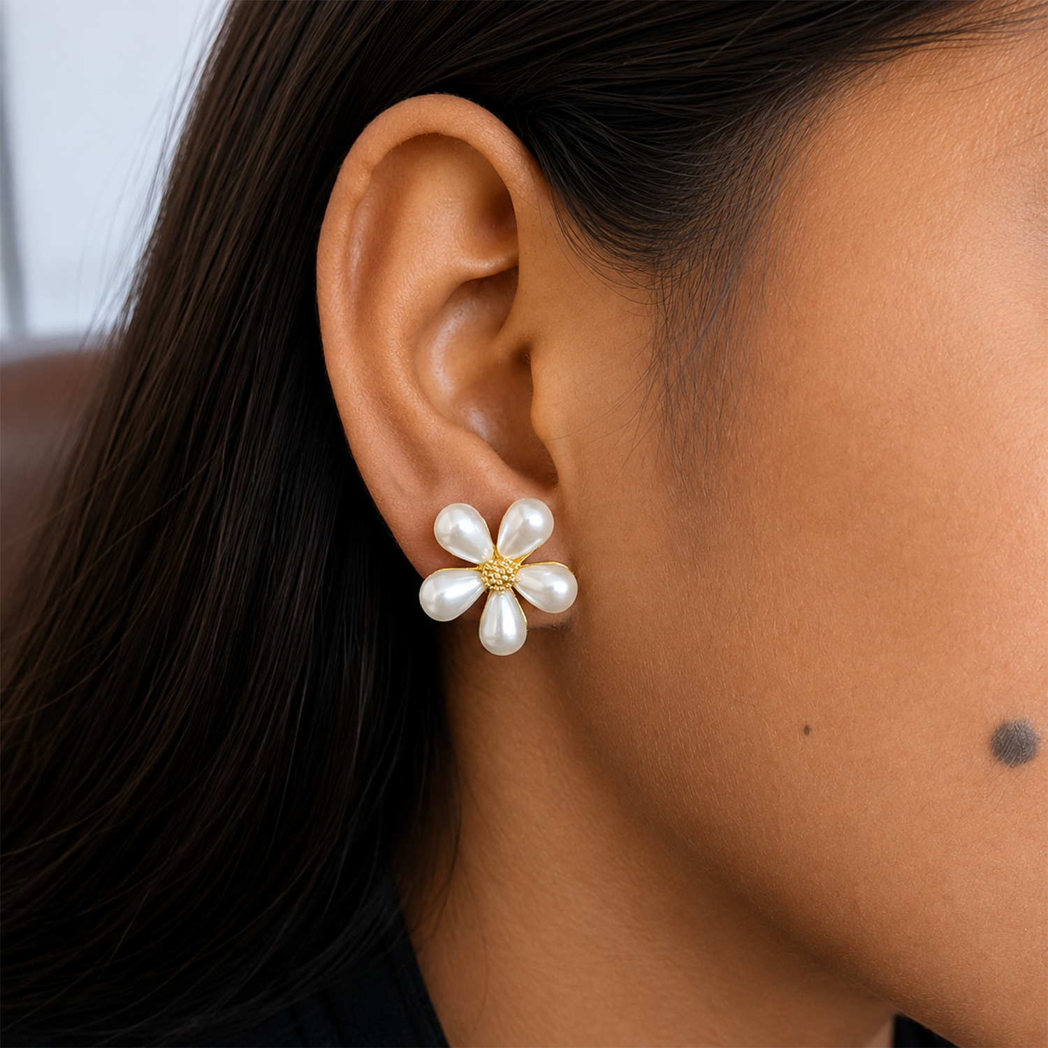 Faux Pearl Flower Stud Korean Earrings for Women & Girls