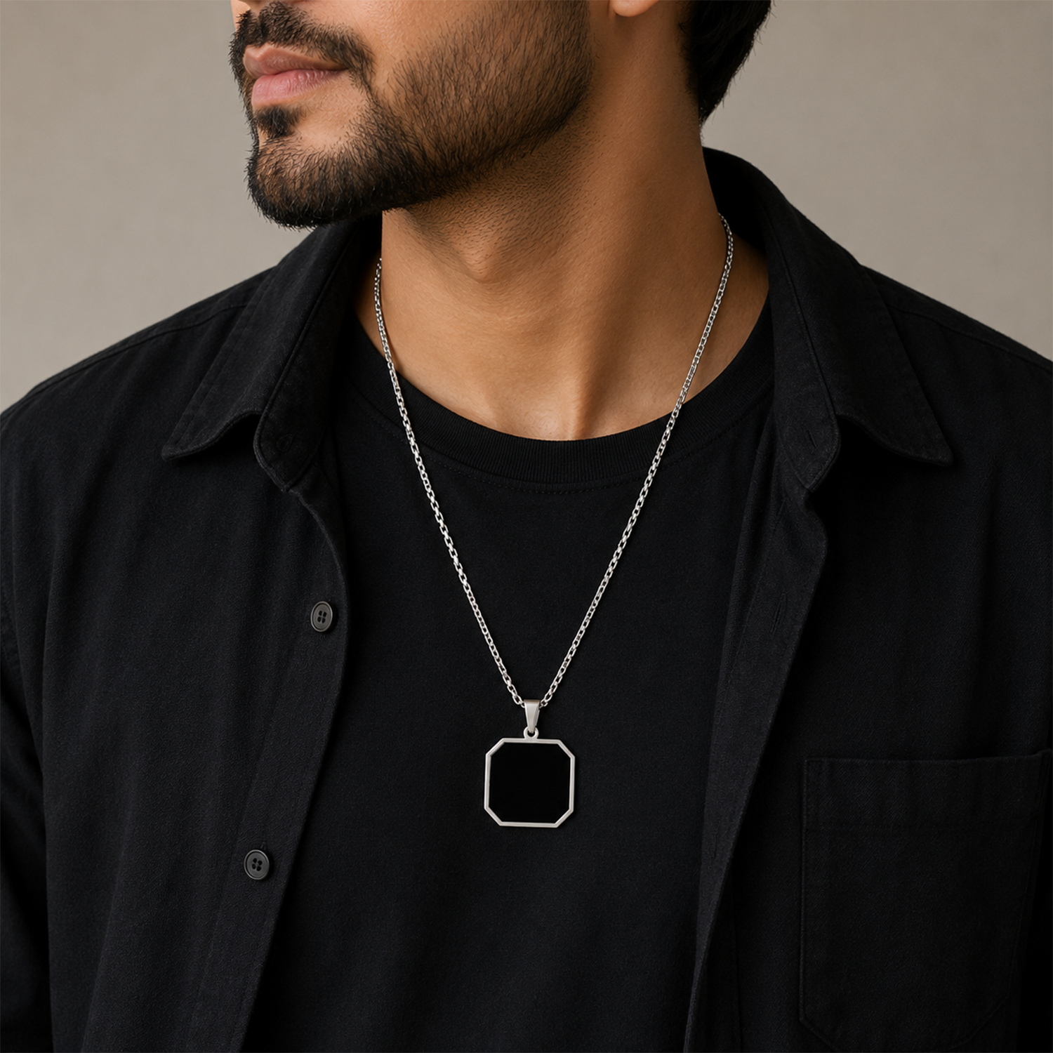 Octagonal Dice Black Onyx Pendant for Men & Boys