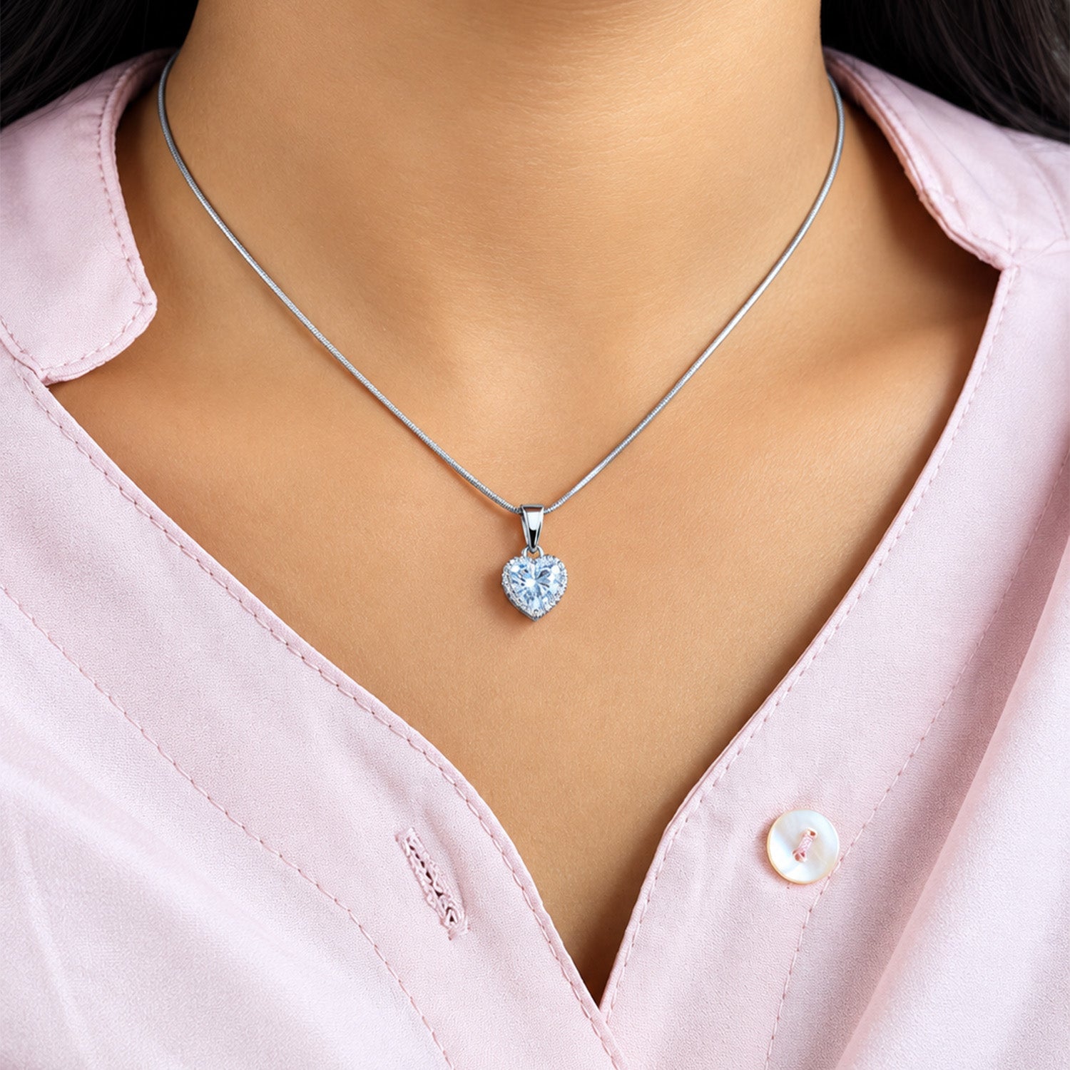 Transparent CZ Stone Heart Pendant for Girls & Women